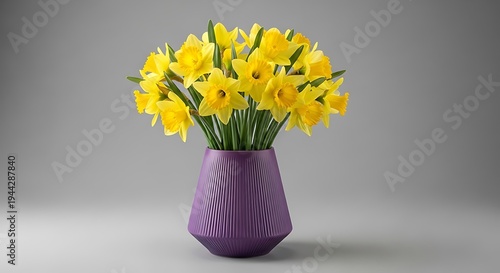 Yellow daffodils in purple vase