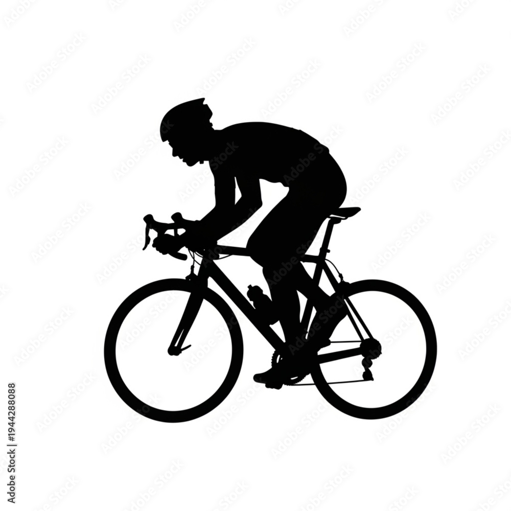 Fototapeta premium Cyclist Riding Bicycle Silhouette Profile View.