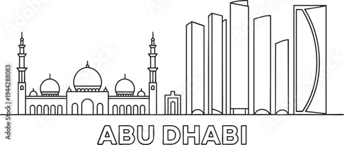 Abu Dhabi skyline outline cityscape famous landmarks travel destination modern architecture linear vector