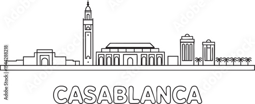Casablanca city skyline outline vector art for architecture and travel design projects