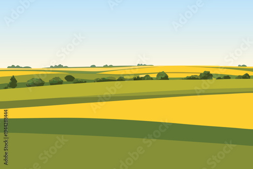 Rolling Yellow Fields and Green Pastures Under a Clear SkyStock Illustration