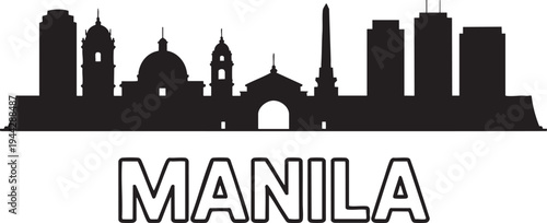 Manila city skyline silhouette vector with iconic landmarks and historical buildings art
