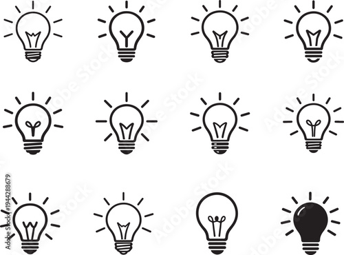 Lights bulb and lamp minimal line icon set with thin outline symbols for web, app, UI and design use.