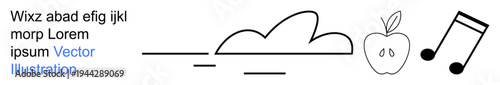 Education, creativity, music, technology, simplicity, multimedia design. Abstract linear shapes a cloud, apple musical note and horizontal lines. Education and creativity concept