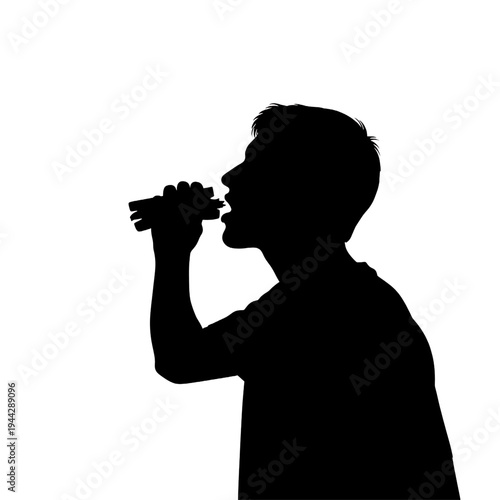 Man Drinking from Bottle Silhouette Profile.