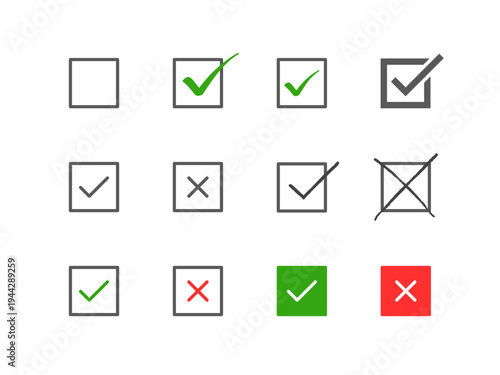 Set of check mark icons with right and wrong symbol