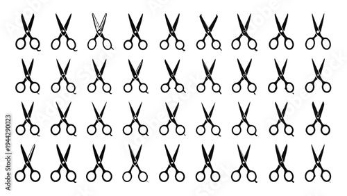 Scissors vector icons set. A collection of various scissor silhouettes and symbols, perfect for craft, salon, and office-related themes.