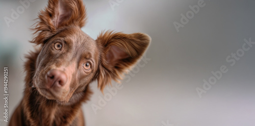 Adorable Brown Dog with Floppy Ears Tilting Head Curiously in Playful