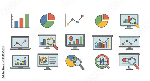 Set of Data Analysis and Business Chart Icons