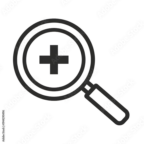 Magnifying Glass with Medical Cross Symbol.