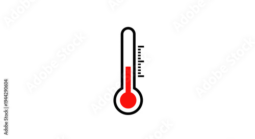 Thermometer Icon Showing High Temperature, Red Liquid Indicating Heat