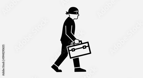 Thief in disguise carrying a briefcase, symbolizing corporate espionage and theft