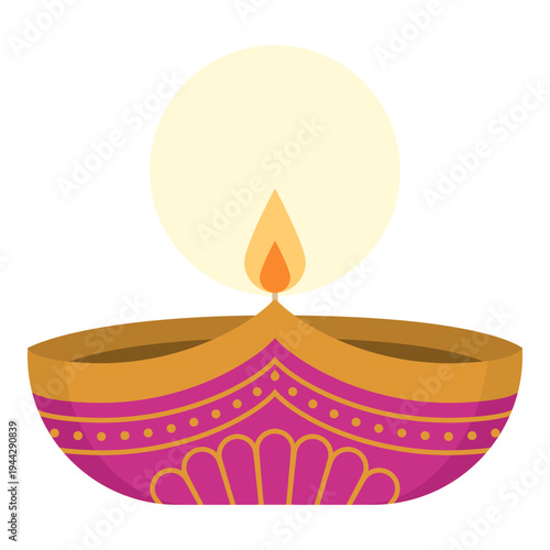 Lit Diya lamp at Diwali, Indian traditions and celecrations concept, isolated