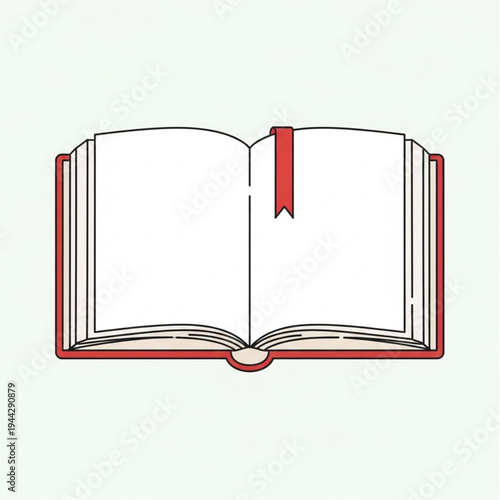 Open red hardcover book with bookmark.