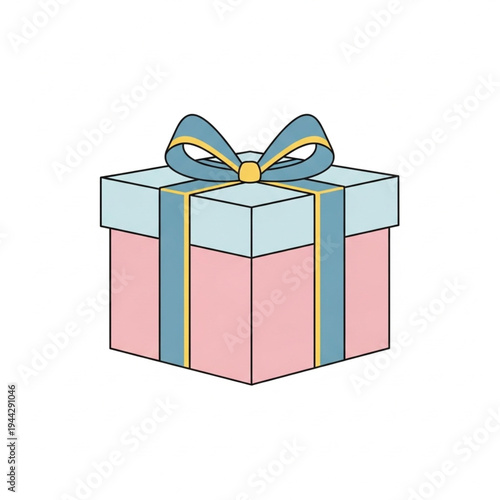 Pink Gift Box with Blue Ribbon.