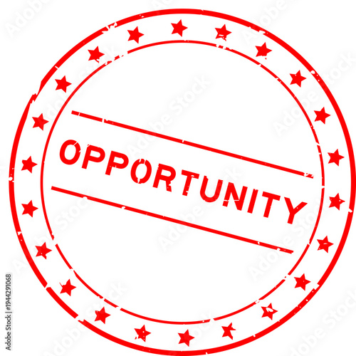 Grunge red opportunity word round rubber seal stamp on white background