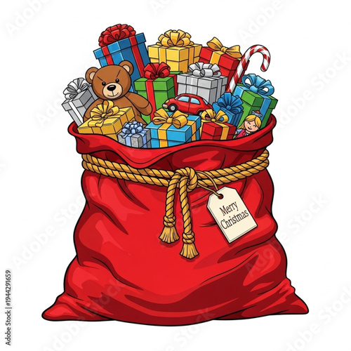 Red Christmas Sack Full of Gifts.