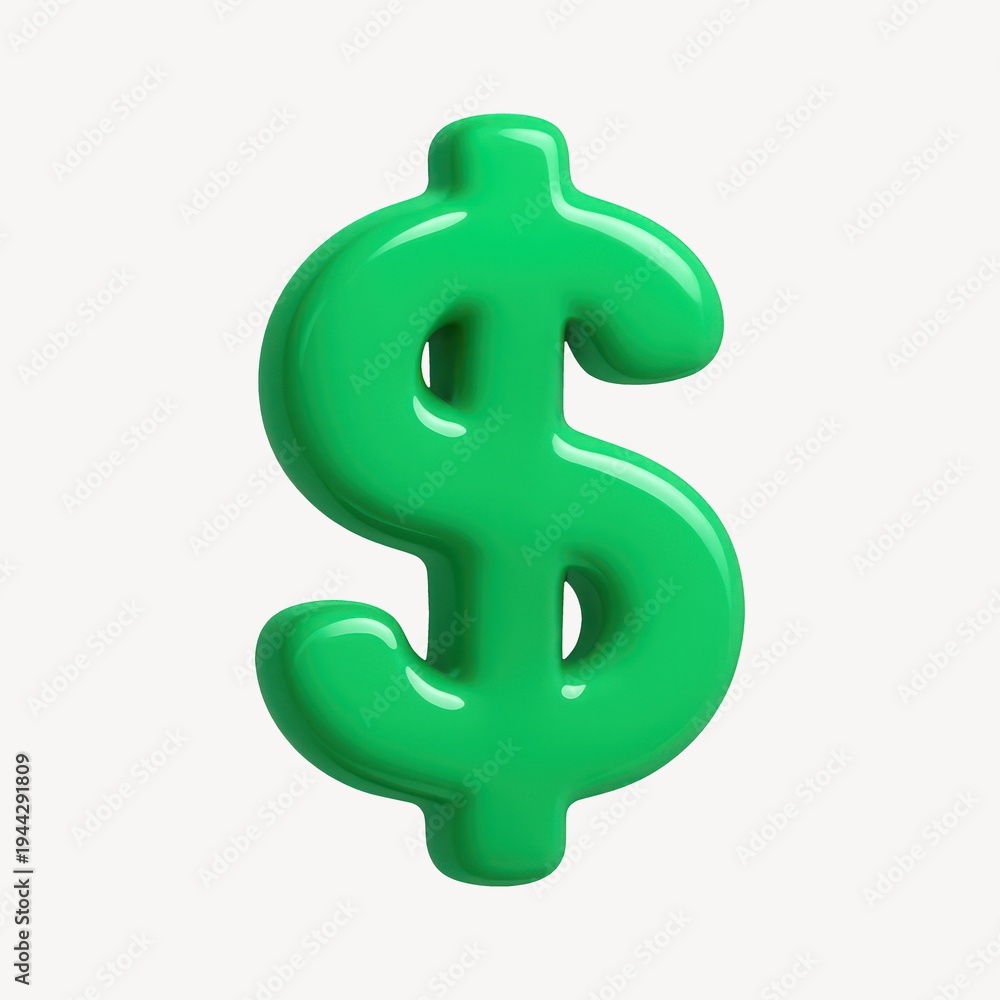 Obraz premium Glossy green dollar symbol illustration.