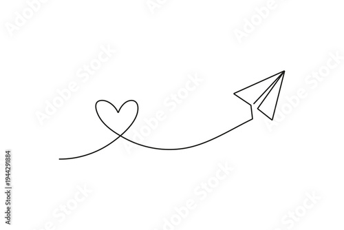 Love paper airplane heart path minimal line icon