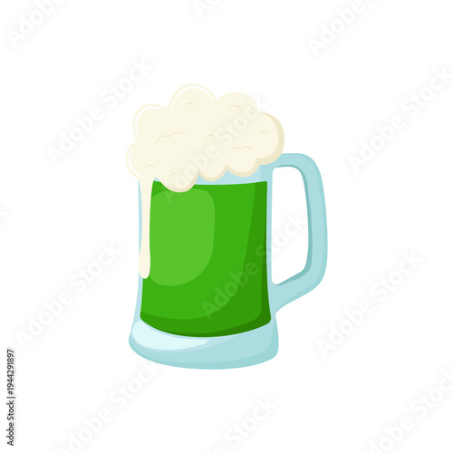Green beer mug with frothy foam. Saint Patricks Day celebration