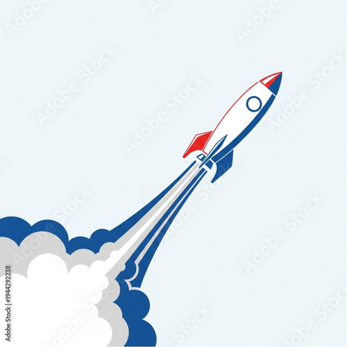 Rocket Launching into Space with Flames.