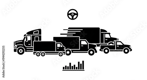 Truck fleet logistics transportation icon with graph and steering wheel