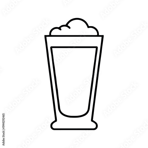 Minimalist line art illustration of a tall glass with a frothy top, perfect for coffee, milkshake, or beer concepts. Simple black outline on white.