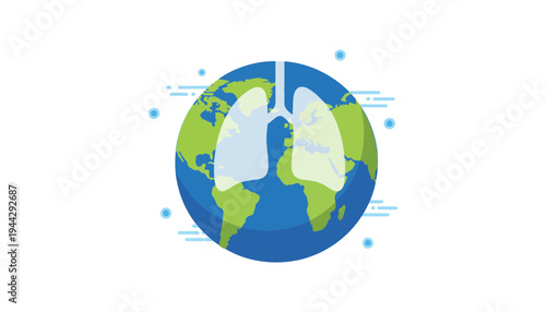 Earth planet with lungs illustration for healthy environment concept