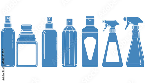 Cleaning spray bottle vector icons set for household and industrial use