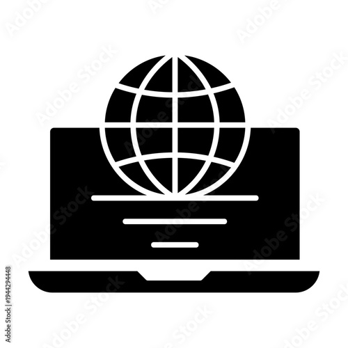 Laptop + globe thin line