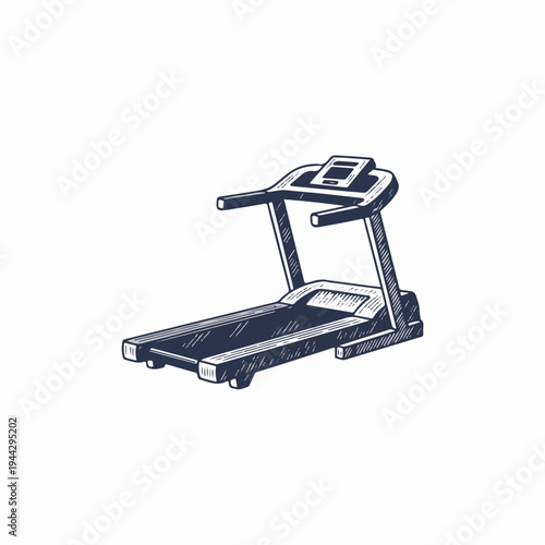 Vintage style hotel gym treadmill vector graphic. Hand drawn line art of fitness equipment. Isolated design element