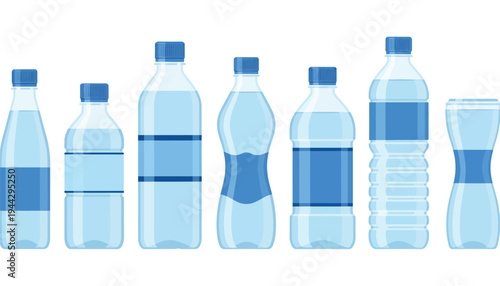 Water bottle vector illustration set with various shapes and sizes