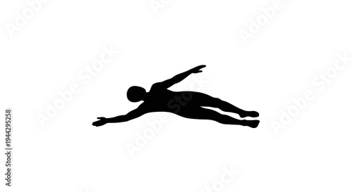 Silhouette of a person swimming freestyle, isolated on white background