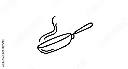 Simple Line Art Icon of a Frying Pan with Steam Rising