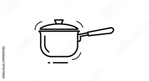 Simple Line Art Icon of a Cooking Pot with Lid and Handle, Isolated on White Background