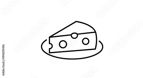 Simple Line Art Icon of a Wedge of Swiss Cheese on a Plate