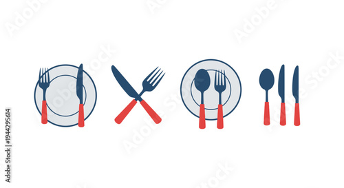 Plate and Cutlery Icons for Restaurant Table Setting Etiquette