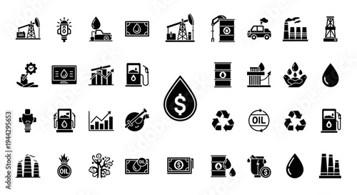 Set of Oil and Gas Industry Icons and Symbols