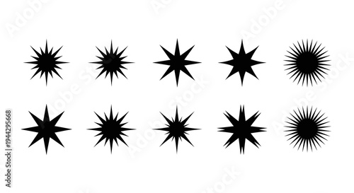 Set of Minimalist Black Starburst and Sparkle Geometric Icons