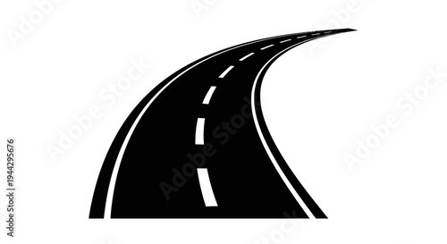 Winding black road icon on white background