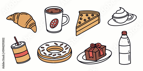 A delightful assortment of breakfast foods including coffee, pastries, and pancakes