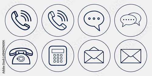 A collection of various communication icons including phones, messages, and social media symbols.