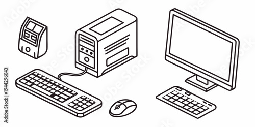 A desktop computer setup with a monitor, keyboard, mouse, and speakers