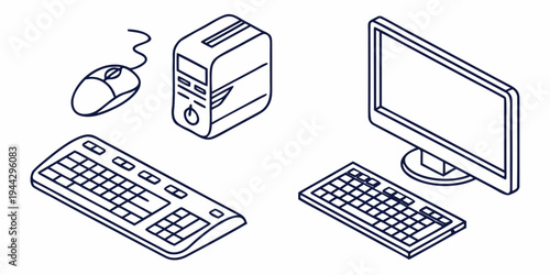 A computer setup with a desktop tower, monitor, keyboard, and mouse