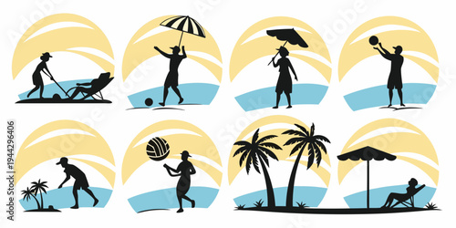 A collection of various types of palm trees growing in sandy environments near the sea