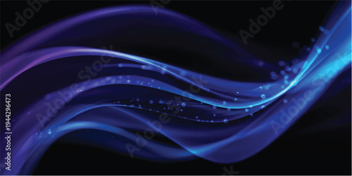 A futuristic abstract blue background features flowing fractal waves and glowing purple lines in a motion-filled pattern of light and smoke art
