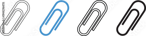 Four paper clips in varying colors and outlines displayed on white