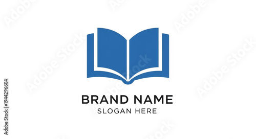 Blue open book logo with brand name and slogan, representing education, knowledge, and learning resources.