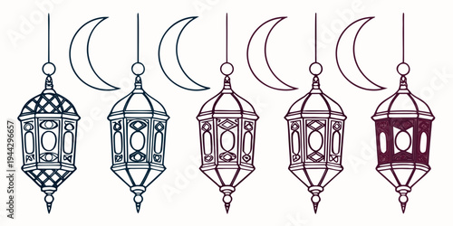 Four intricately designed lanterns with vibrant colors and unique patterns