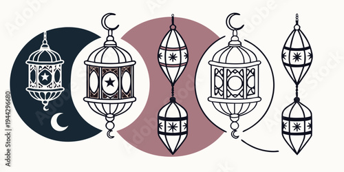 A collection of four lanterns with intricate designs and hanging tassels